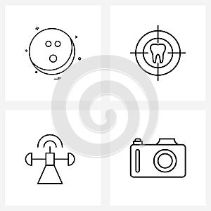 Modern Style Set of 4 line Pictograph Grid based bowling, gps, sports, teeth, satellite