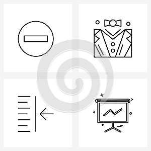 Modern Style Set of 4 line Pictograph Grid based essential, board, tuxedo, indent, presentation