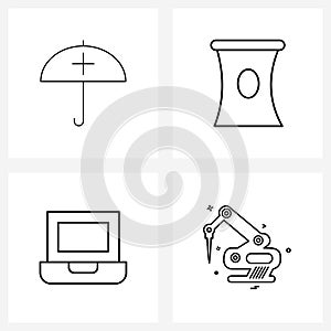 Modern Style Set of 4 line Pictograph Grid based health care, computer, medical insurance, meat, technology