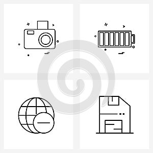 Modern Style Set of 4 line Pictograph Grid based photo; connection; camera; power; internet