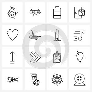 Modern Style Set of 16 line Pictograph Grid based shop, eshopping, sms, eshop, barber