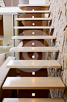 Modern style staircase and ashlar wall photo
