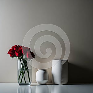 Modern Style Table Top Counter With Flowers, Fresh Background Design For Cosmetic and Fragrances Product Display, Generative AI