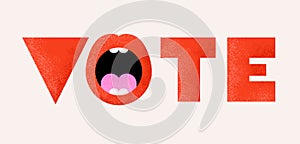 Modern style Vote, election concept design. Poster, banner and background. Bold red text with word Vote with open mouth