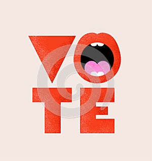 Modern style Vote, election concept design. Poster, banner and background. Bold red text with word Vote with open mouth