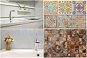 Modern style of washbasin in the bathroom and the kitchen, Portuguese tile