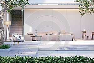 Modern style white house exterior with swimming pool terrace 3d render