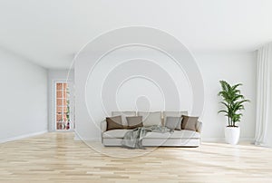 Modern style white living room interior with blank wall for copy space 3d render