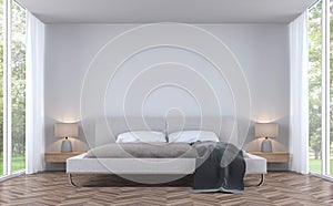 Modern styles bedroom with garden view 3d rendering image