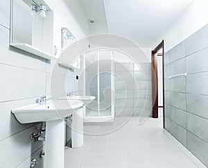 Modern stylish bathroom shot with wide angle lens