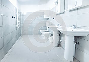 Modern stylish bathroom shot with wide angle lens