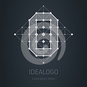 Modern stylish logo with letter O or number 0 zero. Design element with squares, triangles and rhombus. Vector Lowpoly logotype