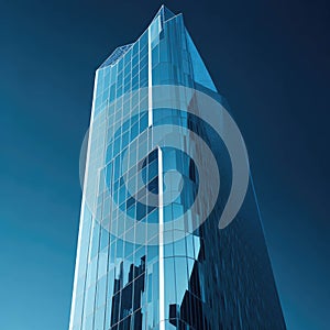 Modern Stylish Tall Glass Frame Skyscraper, Blue Sky Reflections, City View, Generative Ai