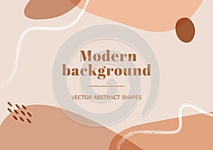 Modern and stylish template with organic abstract shapes in nude pastel colors. Neutral beige and terracotta background in