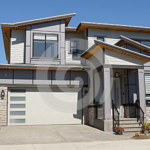 Modern Subdivision House Home Gray Exterior Front Elevation