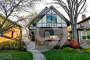 modern suburban cottage. architecture concept. house in suburb. residential house outdoor. suburban home in neighborhood