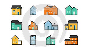 Modern Suburban House Vector Illustration - Ideal for Real Estate and Property Designs, pastel colorful flat elements