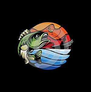 Modern summer fishing logo Mascot badge Vector Design illustration. Fishing logo bass fish with club emblem fishing . Sportfishing