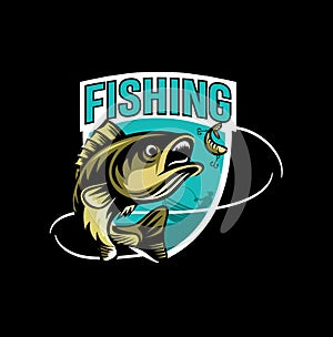 Modern summer fishing logo Mascot badge Vector Design illustration. Fishing logo bass fish with club emblem fishing . Sportfishing