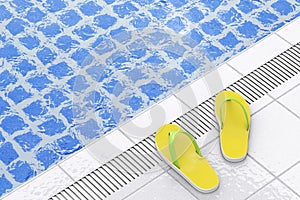 Modern Summer Flip Flops at the Swimming Pool. 3d Rendering