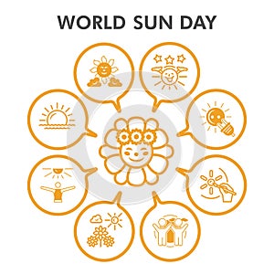 Modern Sun Infographic design template. Solar inphographic visualization with nine steps circle design on white