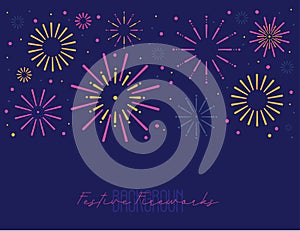 Modern sunburst, firework festive background. New Year event on dark background