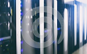 Modern supercomputers in computational data center.