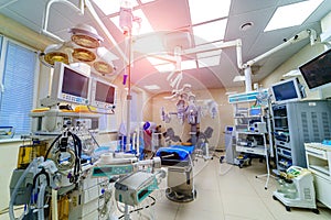 Modern surgery room. Operating theatre. Modern equipment in clinic. Emergency room.