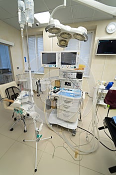 Modern surgery room. Operating theatre. Modern equipment in clinic. Emergency room.