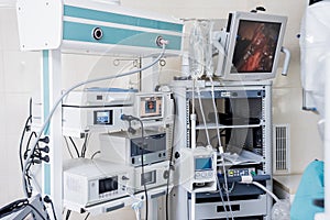 Modern surgical system. Medical robot. Minimally invasive robotic surgery.