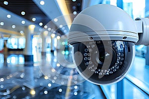 Modern Surveillance Camera in High-Tech Building - Security and Safety Concept for Commercial Spaces, Generative AI