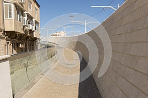 Modern suspension bridge tram Harp of David in Jerusalem