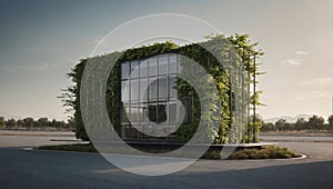 Modern sustainable architecture with green oasis. Sustainable living and renewable energy sources concept.