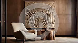 Modern Swank Furniture Set In A Room With Textured Organic Art