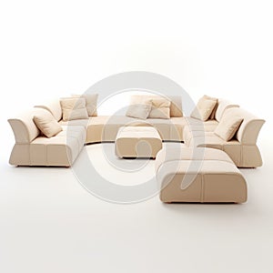 Modern Swiss Style Circular Sofa With Ottomans And Cushions photo