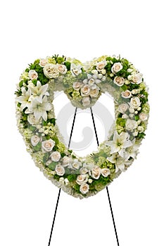 Modern Sympathy Funeral Heart Wreath with White and Green Flowers - Tribute Flowers - In Loving Memory