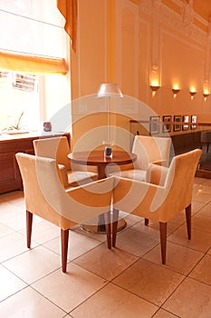 Modern table and chairs in hotel