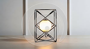 A modern table lamp features a