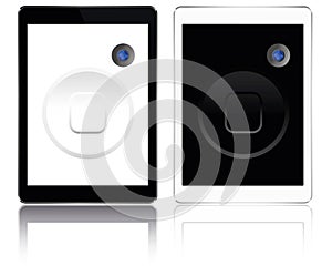 Modern tabled computer pad with blank screen black and white, vector