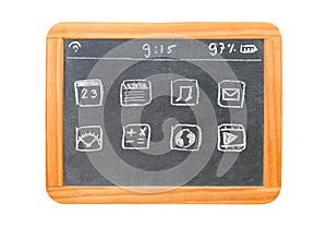 Modern tablet computer drawn on a chalkboard tablet