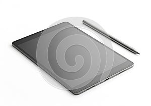 Modern tablet with stylus isolated on white background