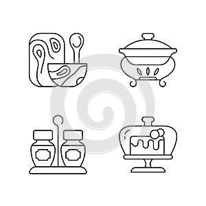 Modern tableware linear icons set