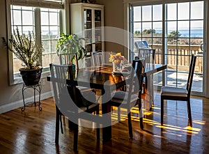 Modern tastefully decorated dining room photo