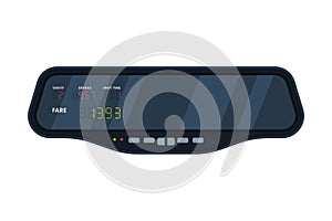 Modern Taximeter Device, Electronic Measurement Appliance with Buttons and Screen for Taxi Car Vector Illustration
