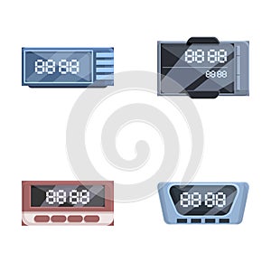 Modern taximeter icons set cartoon vector. Taxi service calculating equipment