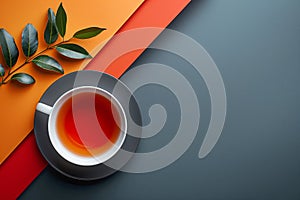 Modern tea presentation with geometric background