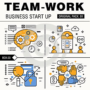 Modern team work pack. Thin line icons business works.