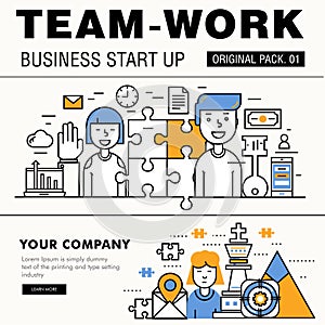 Modern team work pack. Thin line icons business works.