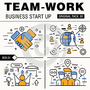 Modern team work pack. Thin line icons business works.
