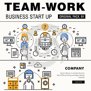 Modern team work pack. Thin line icons business works.